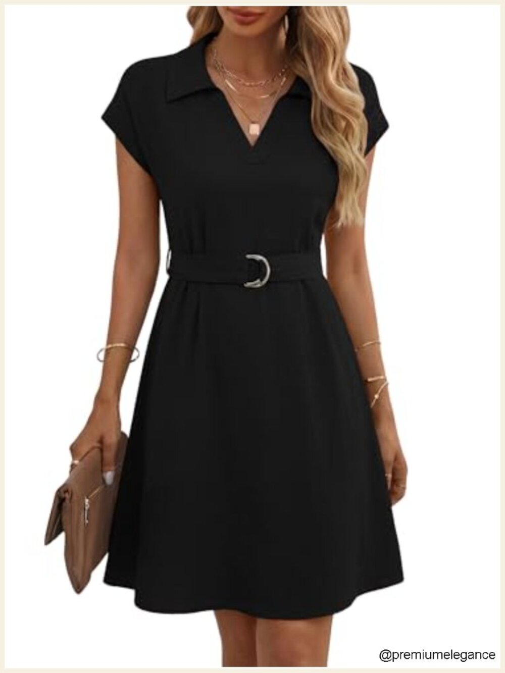 Women's Midi Shift Dress with Pockets Cap Sleeve V-Neck Belted Summer Work